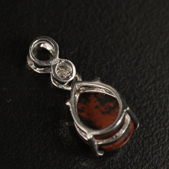 Sterling Mahogany Obsidian and White Topaz Drop Pendant - Picture 3 of 4